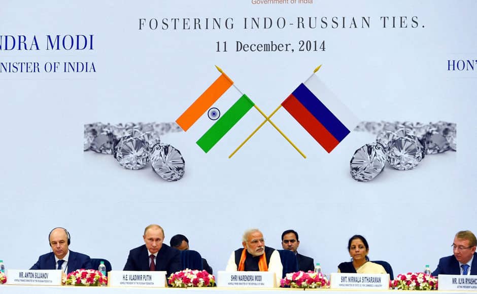 New Delhi: Prime Minister Narendra Modi and Russian President Vladimir during the World Diamond Conference in New Delhi on Thursday. PTI