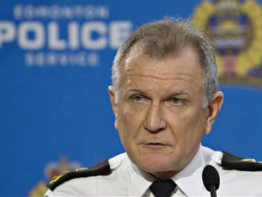 Edmonton City Police Chief Rod Knecht speaks about multiple homicides that took place at different scenes over night in Edmonton, Alberta. AP 