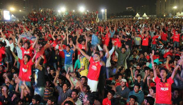Goal! Jubilant United fans. 