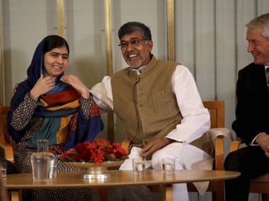 Kailash Satyarthi with Malala Yousafzai in Oslo. PTI