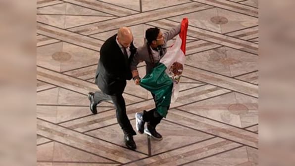 Mexican protester gatecrashes Nobel event asking Malala to talk about missing students