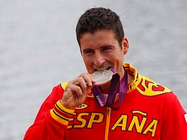 David Cal Figueroa of Spain celebrates his silver medal at the London 2012 Olympics Games. Reuters