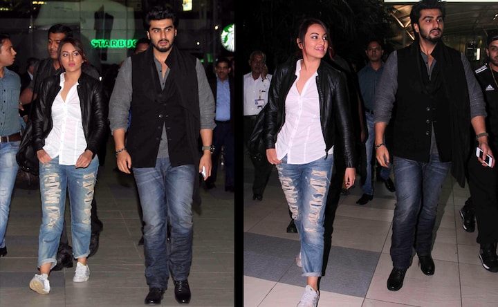 Spotted: Tevar stars Sonakshi Sinha and Arjun at Mumbai airport