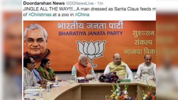 Another blooper: DD News tweets Modi's cabinet meet picture saying 'Santa feeds monkeys'