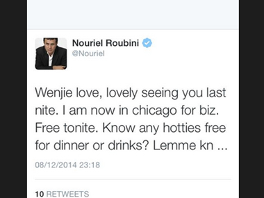 Economist Nouriel Roubini accidentally tweets booty call: I want hotties! Economist Nouriel Roubini accidentally tweets booty call: I want hotties!