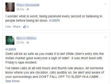 A Facebook status update advising people to not doze off in cabs. 