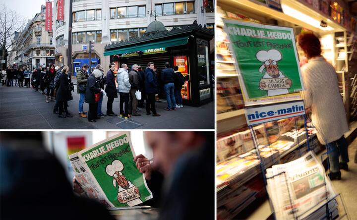 Photos: Across France, people stand in long queues for new issue of Charlie Hebdo 