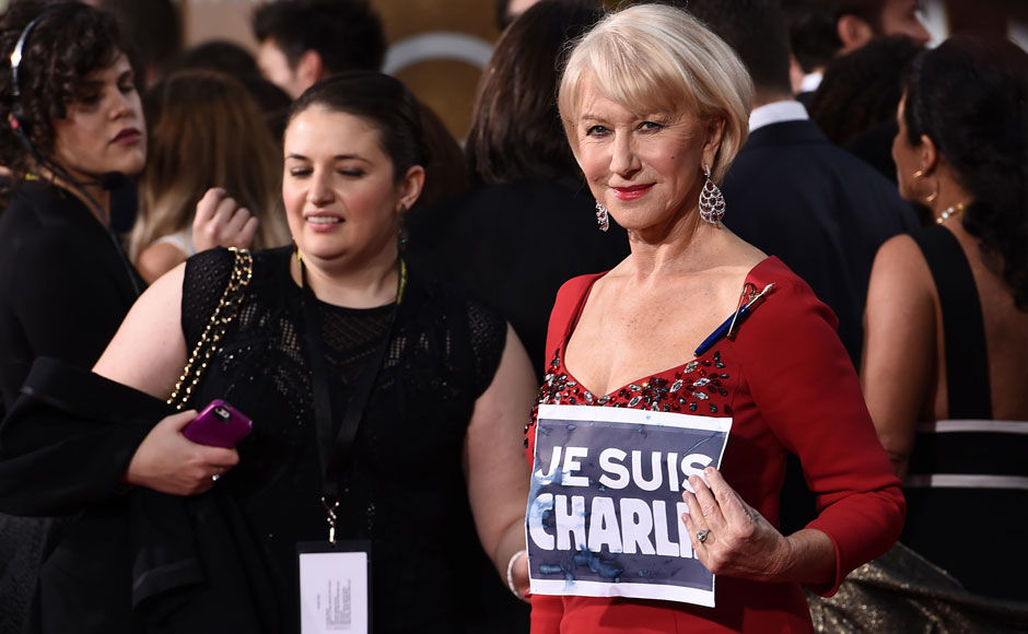 #JeSuisCharlie: Hollywood supports victims of Paris attacks at Golden Globes #JeSuisCharlie: Hollywood supports victims of Paris attacks at Golden Globes