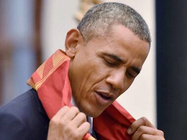  US President Barack Obama during a banquet hosted in his honour at the Rashtrapati Bhavan in New Delhi on Sunday. PTI