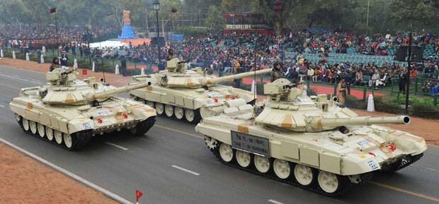 Tank T- 90 (Bhishma) passes through the Rajpath during the full dress rehearsal for the Republic Day Parade-2015, in New Delhi on 23 January 2015. Image courtesy PIB