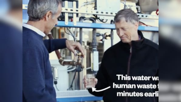 Video: Watch Bill Gates drink from a machine that converts poop into water 