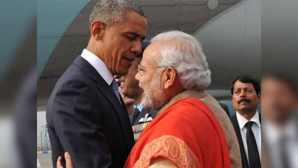 US President lands in Delhi, PM Modi welcomes Obama with a hug 