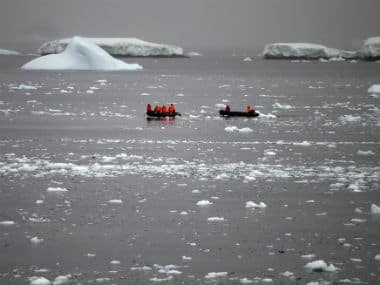 Chilean Navy officers transport scientists to Chile’s Station Bernardo O’Higgins in Antarctica. AP 