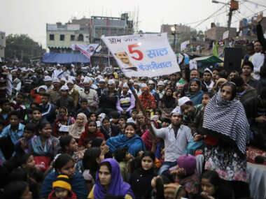 AAP supporters at an election rally in Delhi. AP 