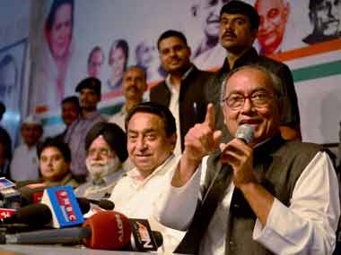 Congress leaders at the press conference on Monday. PTI image