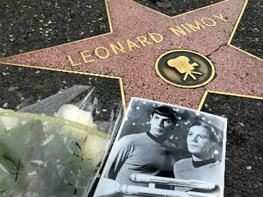 Flowers adorn the Hollywood Walk of Fame star of Leonard Nimoy in Los Angeles. AP 