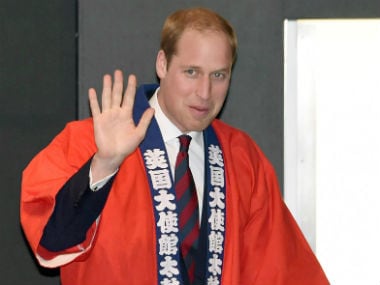 Prince William in another traditional coat in Japan. AP 