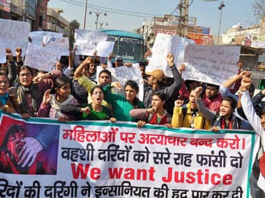Students in Rohtak protests against the gruesome gangrape. PTI
