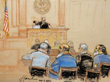 Saudi native Khalid al-Fawwaz and Egyptian Adel Abdul Bary are seen in this courtroom sketch as they appeared in U.S. Distict Court in Manhattan October 9, 2012. Reuters