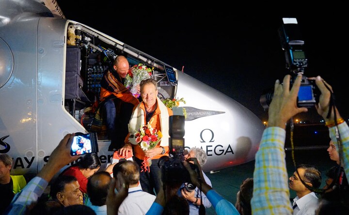 Solar Impulse 2, the plane fuelled by the sun's power, lands in Ahmedabad