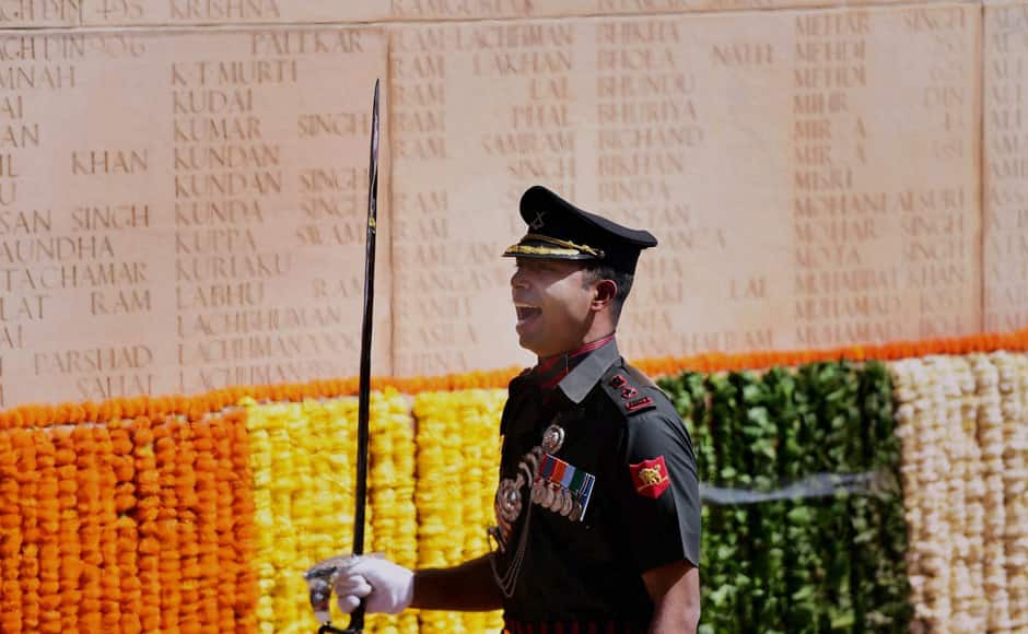 New Delhi: An Indian Army soldier at the India Gate War Memorial on Centenary Commemoration of World War I in New Delhi on Monday. PTI