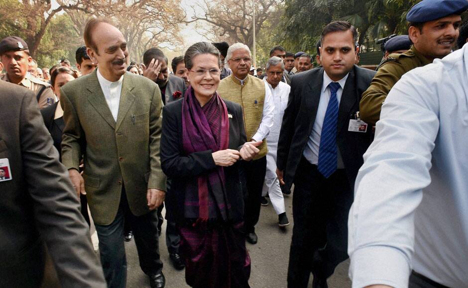 Congress President Sonia Gandhi leads a march of party leaders from the AICC headquarters to the residence of former Prime Minister Manmohan Singh in New Delhi on Thursday to express solidarity with him. Singh has been summoned as accused by a court in a coal scam case. PTI 