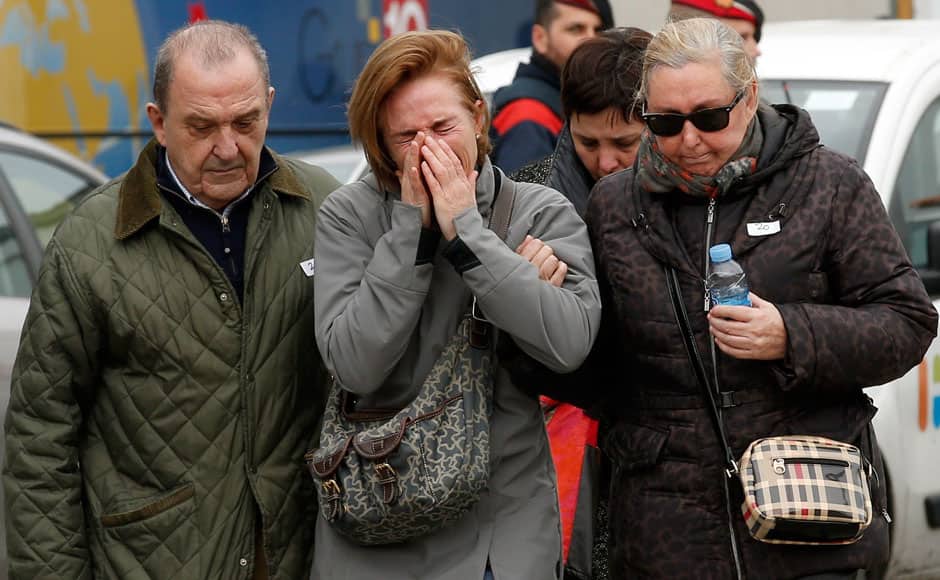 Family members of passengers feared killed in Germanwings plane crash react at Barcelona's El Prat airport March 24, 2015. No one survived when an Airbus A320 passenger plane operated by Lufthansa's budget subsidiary Germanwings flight crashed in southern France on Tuesday and it is likely to take days to recover the bodies of those on board due to difficult terrain, French police at the crash site said. REUTERS