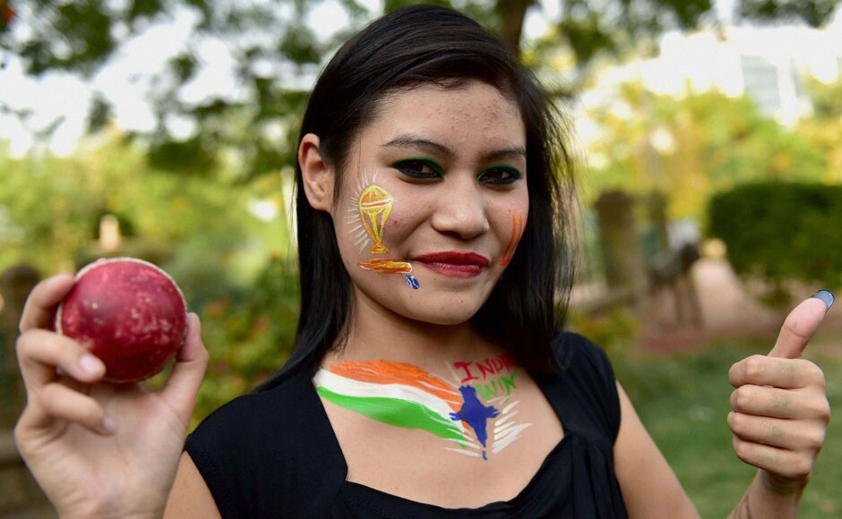 An Indian cricket fan wishes luck to the Indian team ahead of the World Cup semi final clash between India and Australia in Sydney, in Ahmedabad on Wednesday. PTI