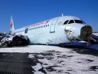 The Air Canada plane landed short of the runway at the Halifax airport. AP