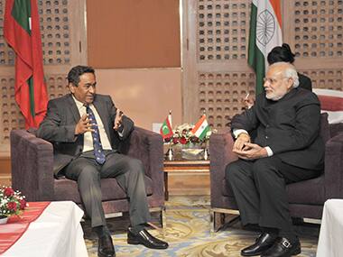Prime Minister Narendra Modi with Maldives President Abdulla Yameen. PIB