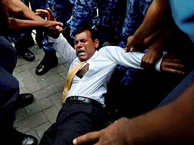 Former Maldives president Mohammed Nasheed during his arrest. PTI