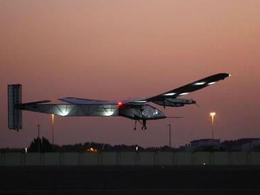 Bertrand Piccard, one of the two Swiss pilots of the solar-powered plane Solar Impulse 2, takes off from the Emirati capital Abu Dhabi's small Al-Bateen airport during a third test flight. AFP 