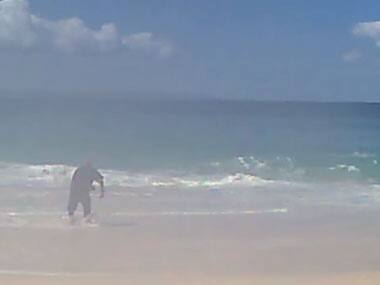 Screenshot of video showing Hidler trying to catch the shark. Courtesy: Youtube