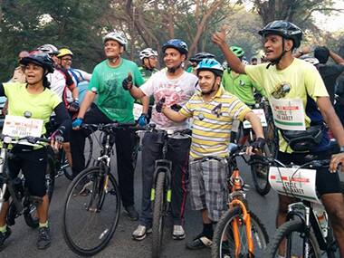 Cyclists join the Save Aarey campaign. Image: @SaveAarey