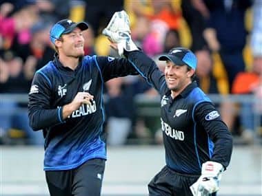 New Zealand's Luke Ronchi, right, celebrates with teammate Martin Guptill. AP