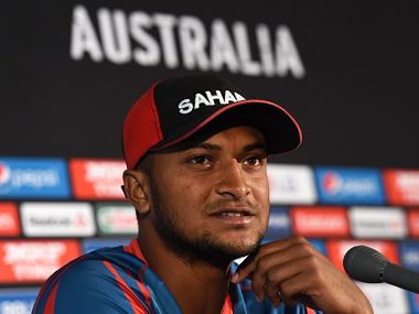 Bangladesh's Shakib Al Hasan speaks during a press conference. AFP