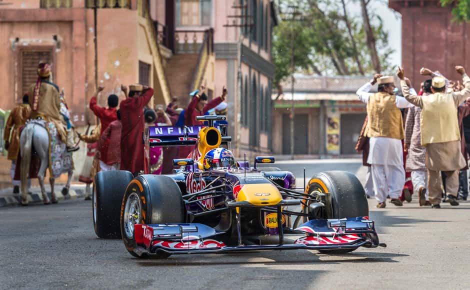 Former Formula One racing driver David Coulthard of the Infiniti Red Bull Racing team, drives through Ramoji film city in Hyderabad, India on April 5, 2015. Solaris Images