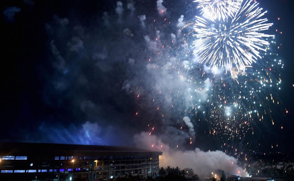 Kolkata:Fireworks explode at the Salt Lake Stadium during the Pepsi IPL 2015 opening night in Kolkata on Tuesday.PTI