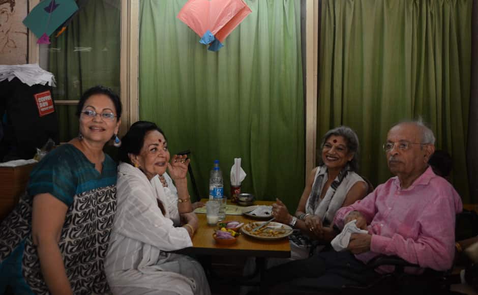 (L to R) Devika Bhojwani, founder of Women's Cancer Initiiative, her mother and owner of Cafe Samovar Usha Khanna, veteran theatre actress Dolly Thakore and former Sheriff of Mumbai Nana Chudasama, and on the last day of Cafe Samovar, in Mumbai, India on March 31, 2015. Cafe Samovar, the 50 year old eatery, a cultural and tourist destination synonymous with art, culture, literature, theatre and an integral part of being a Mumbaikar, lost out on its space in Jehangir Art Gallery after a court order. Solaris Images