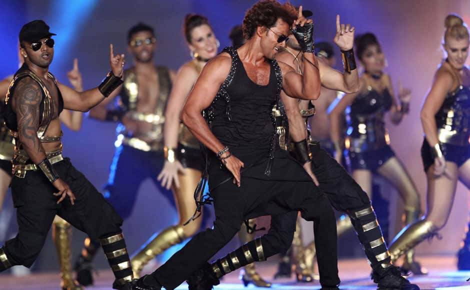 Kolkata: Bollywood Actor Hritik Roshan performs during the Pepsi IPL 2015 opening night event at the Salt Lake Stadium in Kolkata on Tuesday.PTI