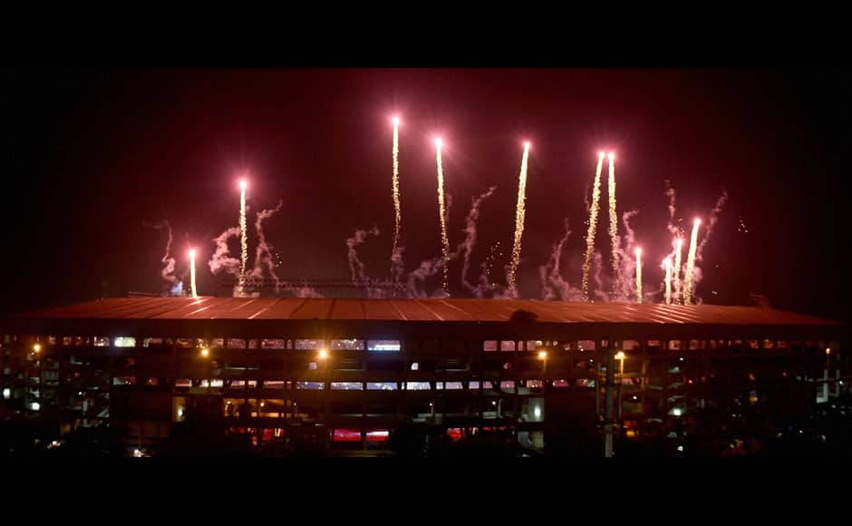 Kolkata:Fireworks explode at the Salt Lake Stadium during the Pepsi IPL 2015 opening night in Kolkata on Tuesday.PTI