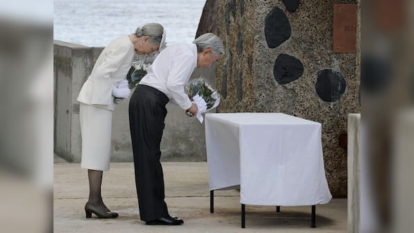 Emperor of Japan prays at WWII battleground on Pacific island 