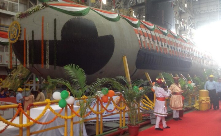 Parrikar undocks first indigenously-built Scorpene submarine at Mazgaon Dock in Mumbai