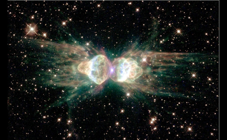 From ground-based telescopes, this cosmic object - the glowing remains of a dying, sun-like star - resembles the head and thorax of a garden-variety ant. This NASA/ESA Hubble Space Telescope image, released on February 1, 2001, of the so-called 