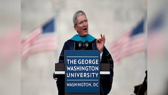 Tim Cook does a Jobs: Apple CEO challenges GWU graduates to change the world