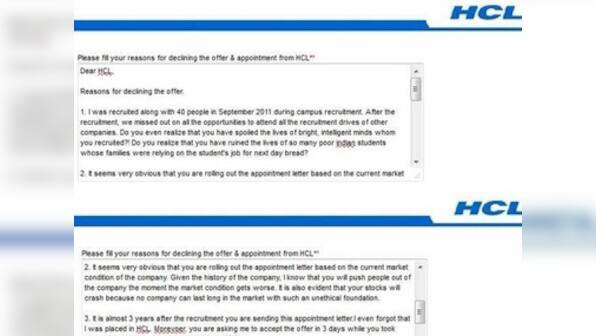 Girl slams HCL on receiving appointment letter a full 3 years after being recruited