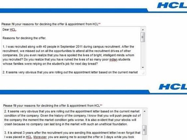 Girl slams HCL on receiving appointment letter a full 3 years after being recruited Girl slams HCL on receiving appointment letter a full 3 years after being recruited