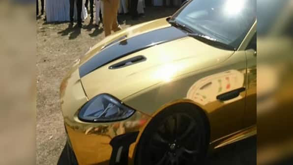 Spotted: Gold-plated Jaguar on Pune's streets