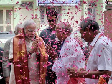 PM Modi gets a grand welcome in Mathura. PTI
