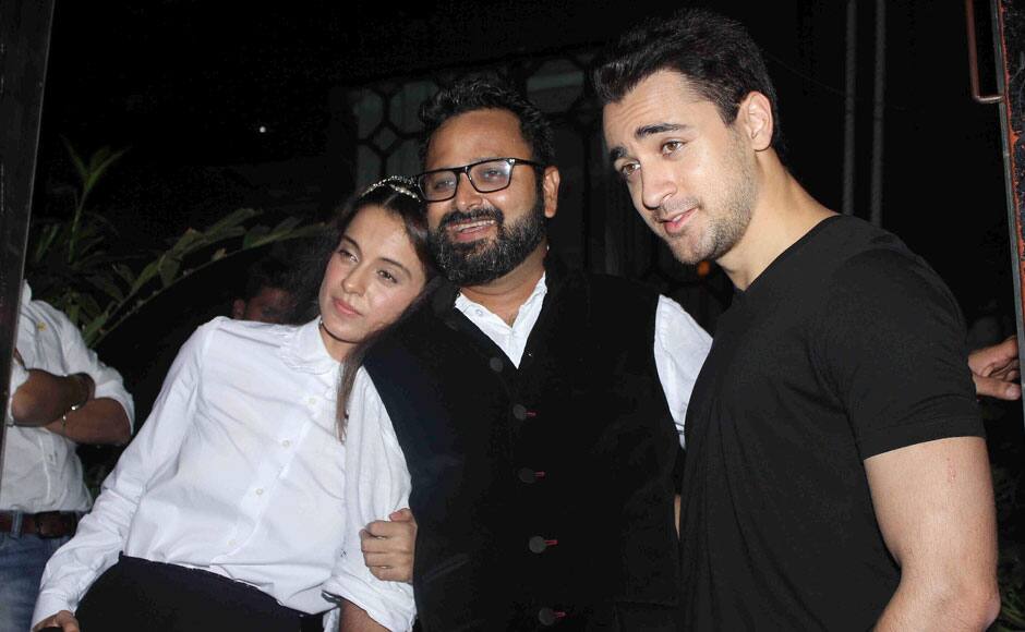 Bollywood actor Kangana Ranaut, filmmaker Nikhil Advani and actor Imran Khan during the party of film Katti Batti in Mumbai, India on June 14, 2015. SOLARIS IMAGES)